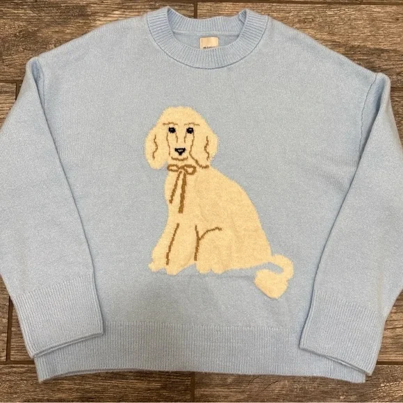 Anthropologie POODLE Maeve DOG ICON sweater light blue crew neck Pullover M NWT - Picture 6 of 14